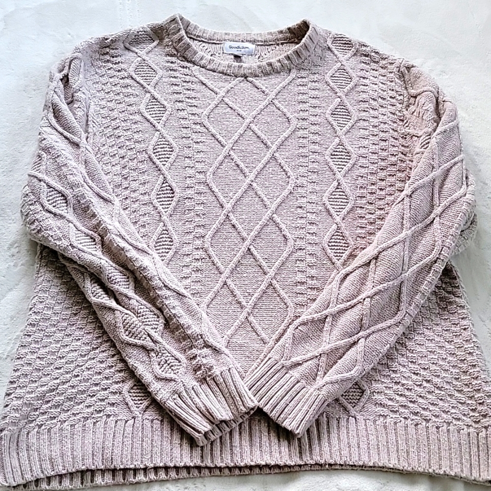 🍪 GOODFELLOW VINTAGE KNIT OATMEAL BEIGE TAUPE CROCHETTE CHUNKY ECLECTIC SWEATER